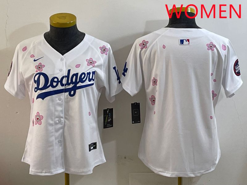 Women Los Angeles Dodgers Blank White Sakura Edition 2025 Nike MLB Jersey style 1->women mlb jersey->Women Jersey